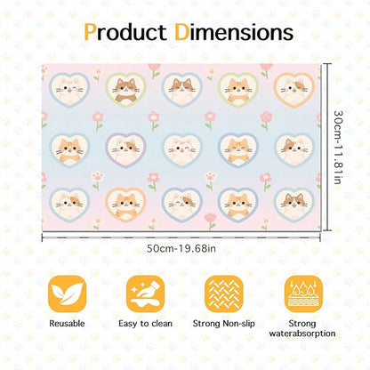 HOMETITUTE Cat Food Mat Pastel Heart Kitten Print, Non-Slip Elegant Pet Bowl - Image 6
