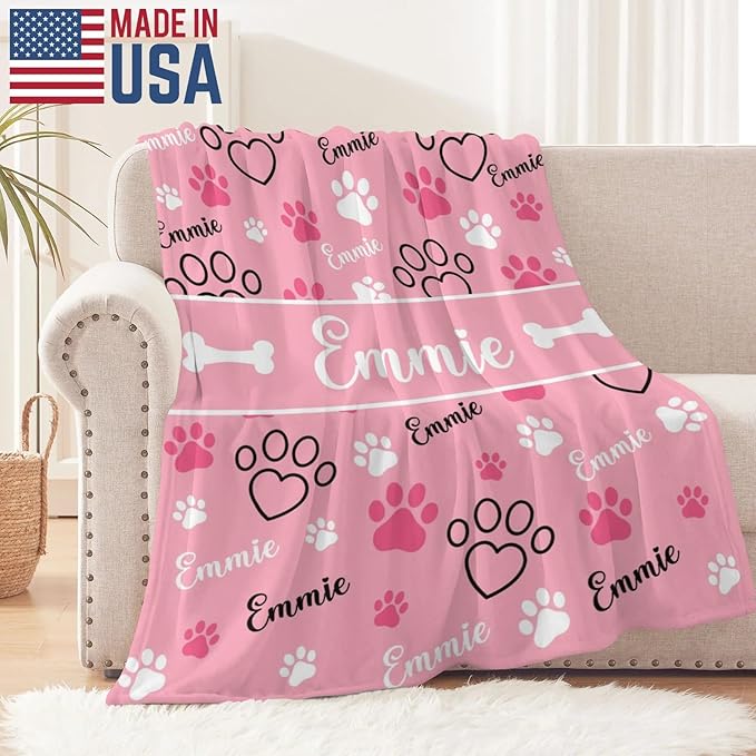 Personalized Dog Blankets with Name, Custom Paw Print Blanket - Image 2