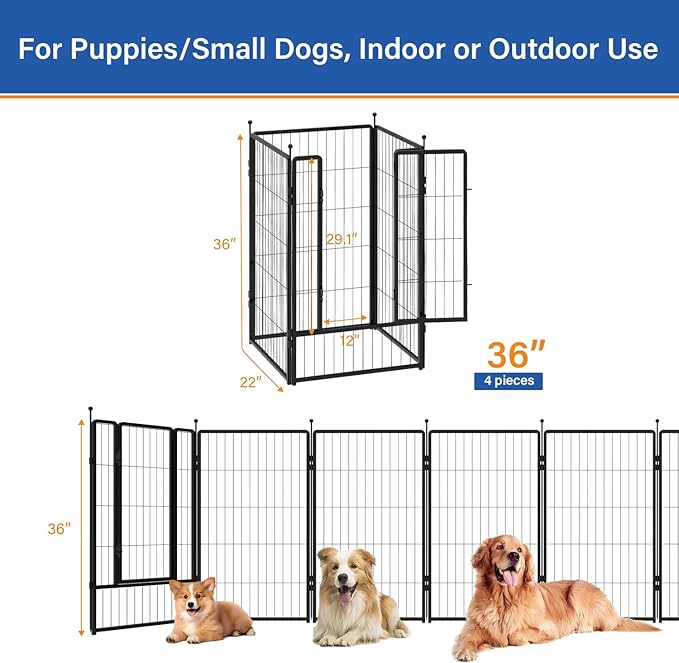 Dog Playpen 36 inch 4 Panels for Indoor & Outdoor Use – Heavy-Duty Metal Pet - Image 2