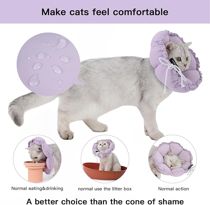 H HIDREAM Soft Cat Cone Collar， Cute Adjustable Cat Recovery Collar，Elizabethan - Image 2