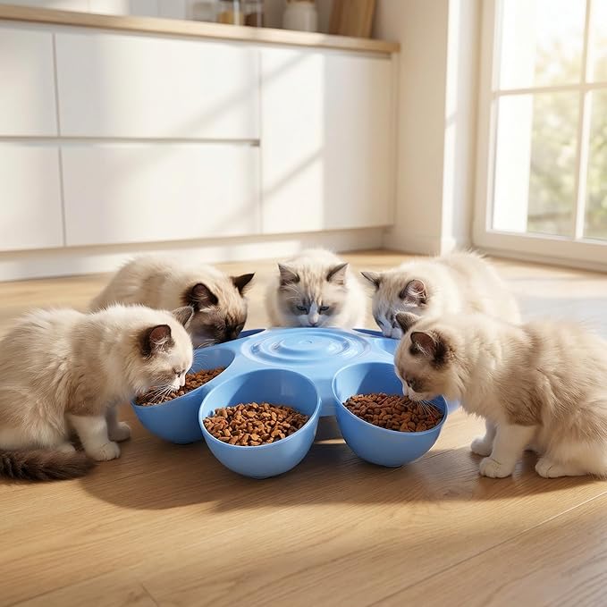 Toddmomy Flower-Shaped Pet Feeding Bowl Multiple Puppy Feeder Blue Plastic Dog - Image 7