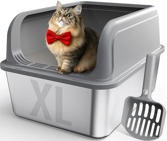 Powools Stainless Steel Cat Litter Box, Metal Litter Box by Powools