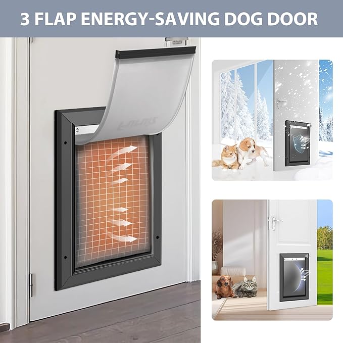 3-Flaps Heavy-Duty Dog Door for Wall, Rust Proof Aluminum Alloy Frame, Extreme - Image 5