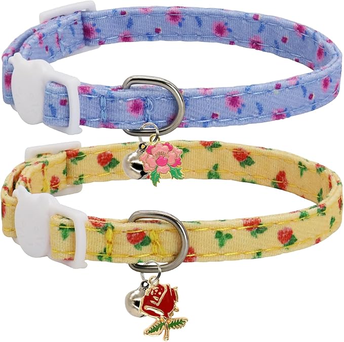 Cat Collars for Girl Cats & Boys, 2 Pack Soft Cotton Breakaway Collar by Giecooh