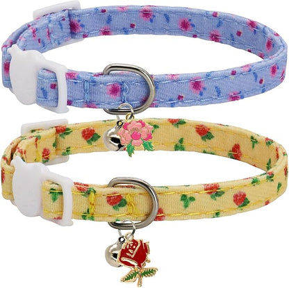 Cat Collars for Girl Cats & Boys, 2 Pack Soft Cotton Breakaway Collar by Giecooh