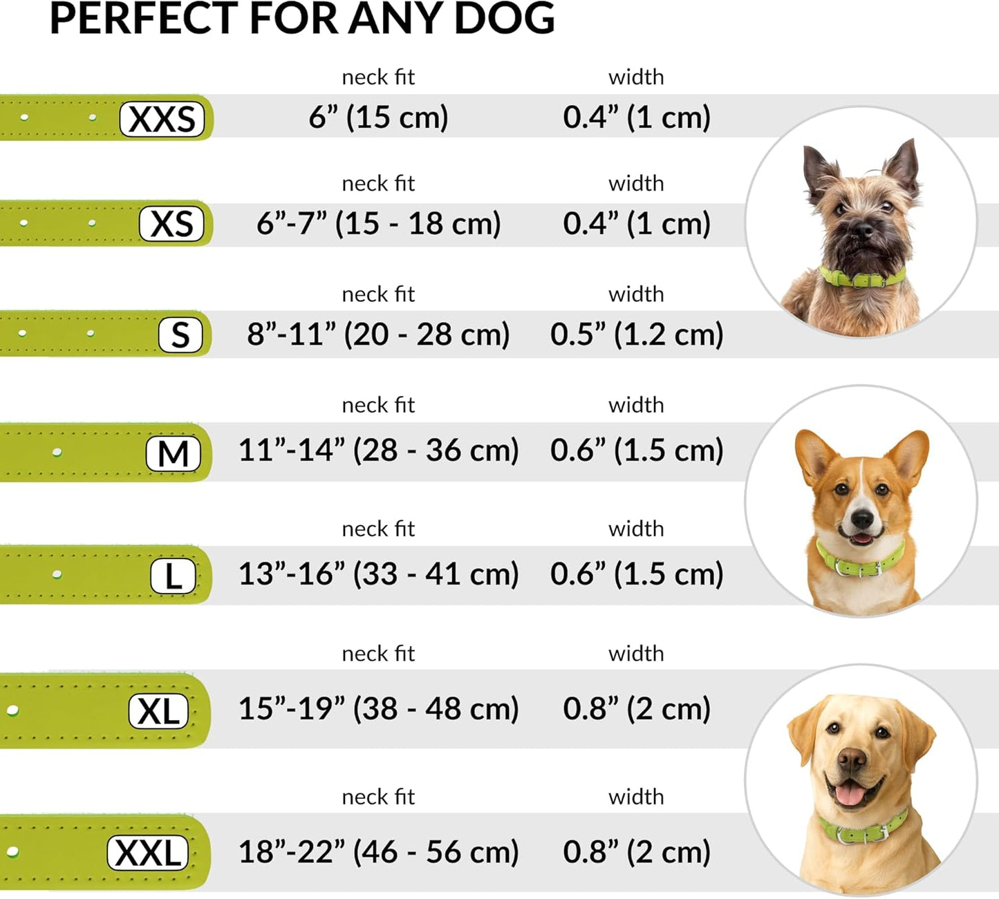 CollarDirect Rolled Leather Dog Collar, Soft Padded Round Puppy Collar, Handmade Genuine Leather Collar Dog Small Large Cat Collars 13 Colors (13-16 Inch, Lime Green Textured)