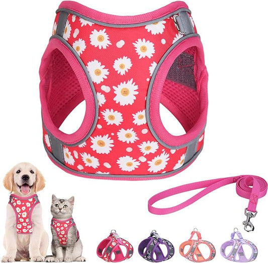 Step in Dog Harness and Leash Set, Flower Adjustable Easy Walk Puppy Harnesses by Flymind