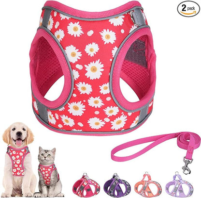 Step in Dog Harness and Leash Set, Flower Adjustable Easy Walk Puppy Harnesses by Flymind
