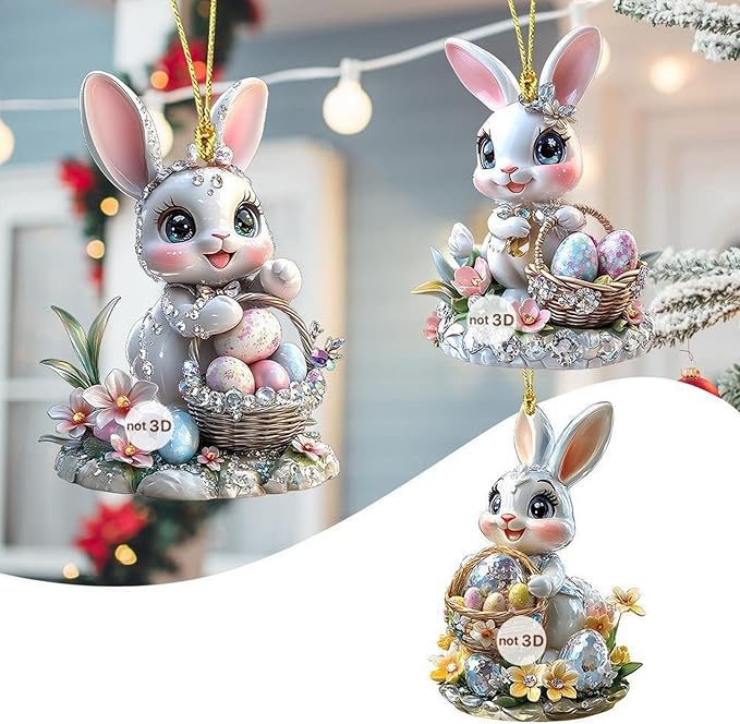 3 Pcs Easter Decorations Acrylic Hanging Ornaments Bunny Flower Garland Designs by BHOOKA