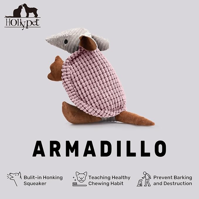 Hollypet Plush Dog Squeaky Toy Stuffed Armadillo Animal Pet Puppy Chew Toys - Image 4