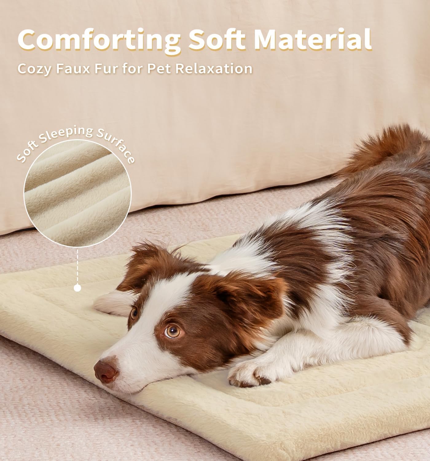 MADE 4 PETS Dog Crate Pad Bed for Medium Large Dogs, Washable & Reversible, Anti-Slip Kennel Mat for Cozy Sleeping, Soft Fluffy Dog Bed for Indoor & Outdoor Use, 35"x23", Beige