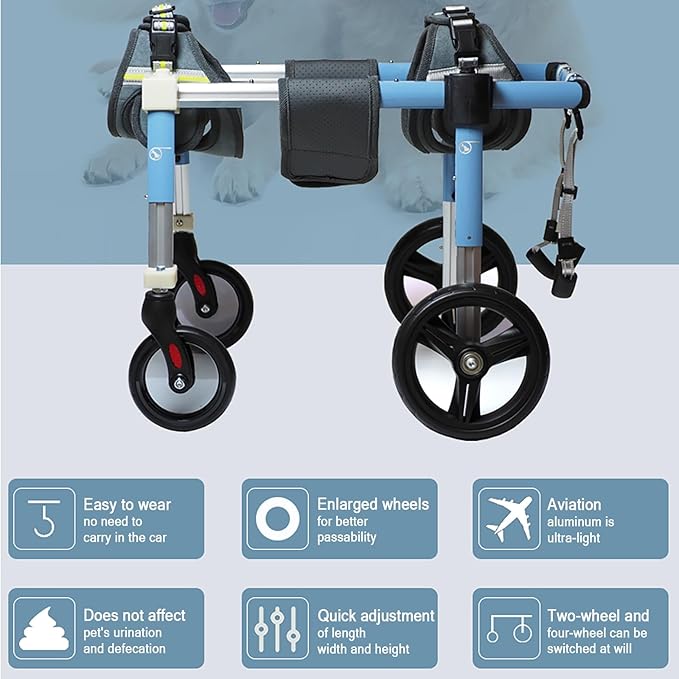 4 Wheel Dog Wheel Chair Leg Brace Adjustable, Back Leg Dog Wheelchair, Dog - Image 2