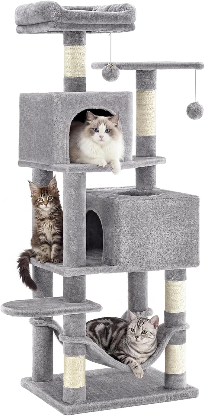 SONGMICS HOME Cat Tree for Indoor Cats, Hammock and Condo, Light Gray by SONGMICSHOME