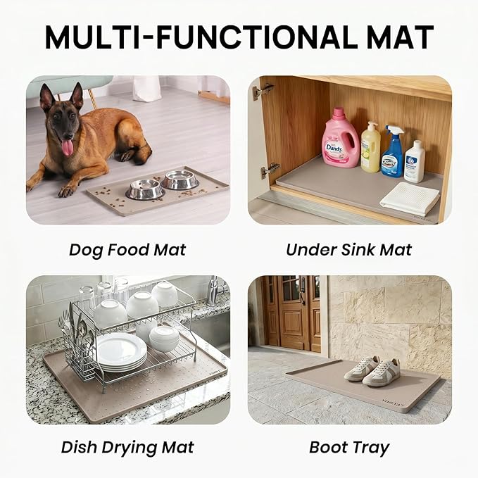 YINEYA Silicone Dog & Cat Food Mat Waterproof 18" x 12", Raised Edge Dog Bowl - Image 7