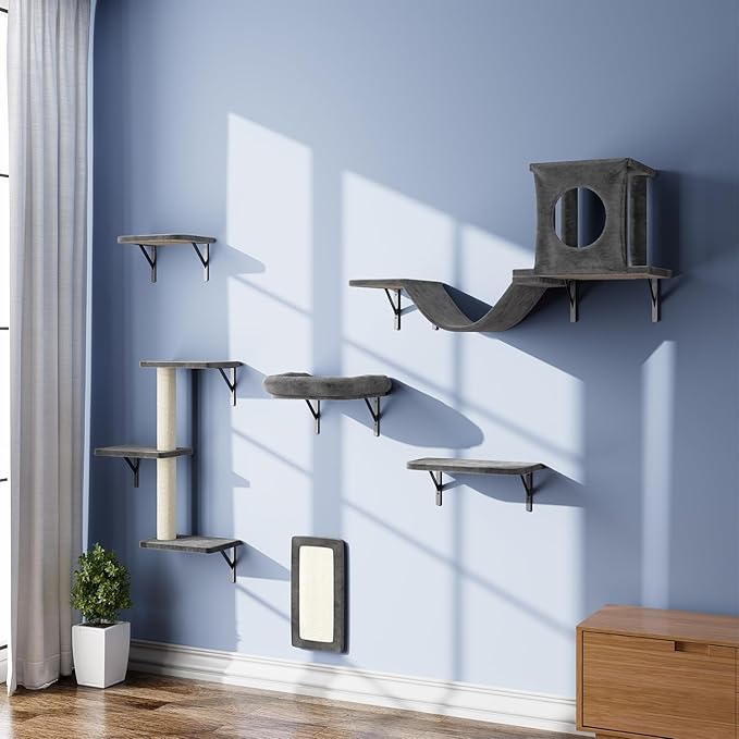 NUNU LAB Wall Mounted Cat Climber Set, Scratcher Board and Hammock, Shelves - Image 7