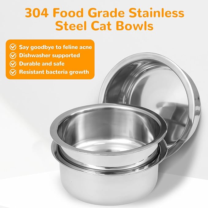 Elevated Cat Bowls with 3 Stainless Steel, 15° Tilted Raised Cat Bowl Set - Image 6