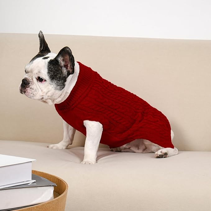 2 Pack Dog Sweaters for Medium Dogs Winter Turtleneck Pullover Cable Knit - Image 6