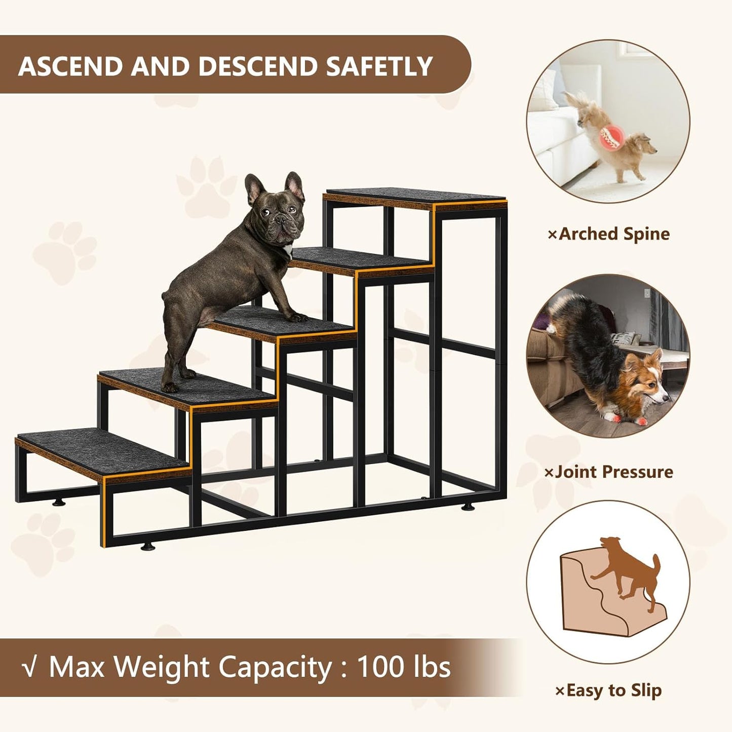 Dog Stairs Ramps Dog Stairs for High Bed Couch 5 Tier Pet Stairs for Small Medium Large Dogs and Cats Pet Step with Non-Slip Stair Tread for Puppy, The Old, and Injured Dogs