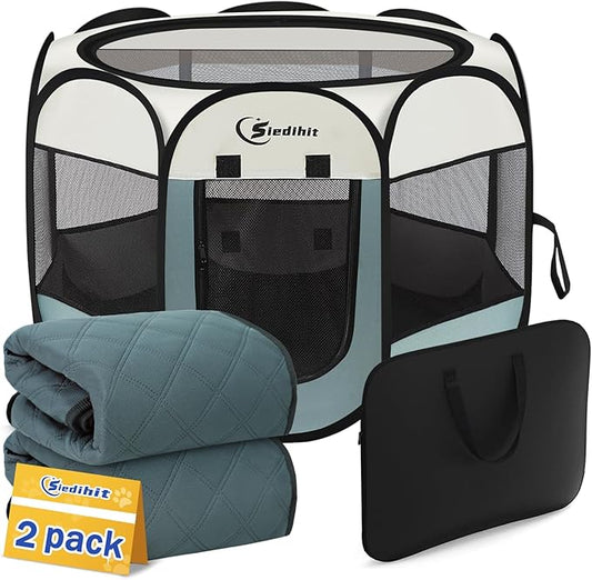 Siedihit Dog Playpen with 2 Washable Pee Pad, Puppy Pet Cat Playpen Small by Siedihit