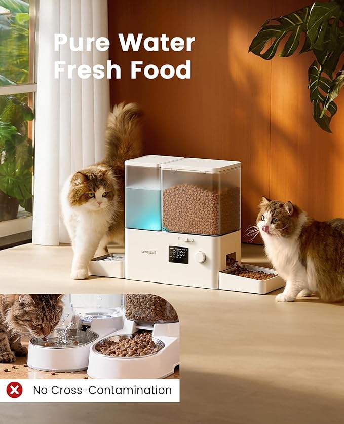 oneisall Automatic Cat Feeder and Water Dispenser, Cat Food Dispenser - Image 3