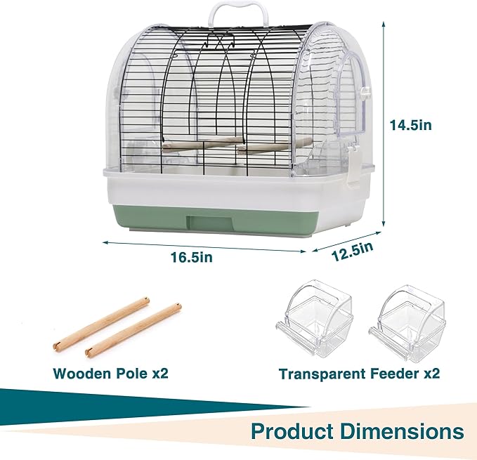 Portable Bird Cage with 2 Perches, Bird Travel Carrier with Food Bowls & Tray - Image 2
