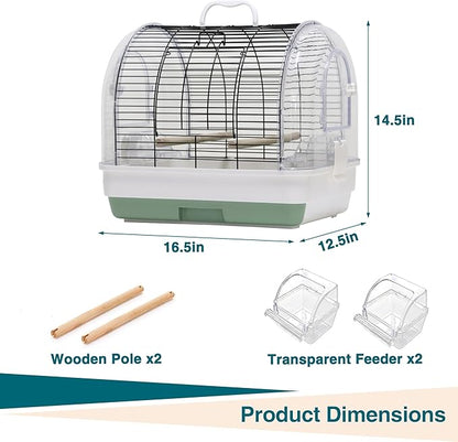 Portable Bird Cage with 2 Perches, Bird Travel Carrier with Food Bowls & Tray - Image 2