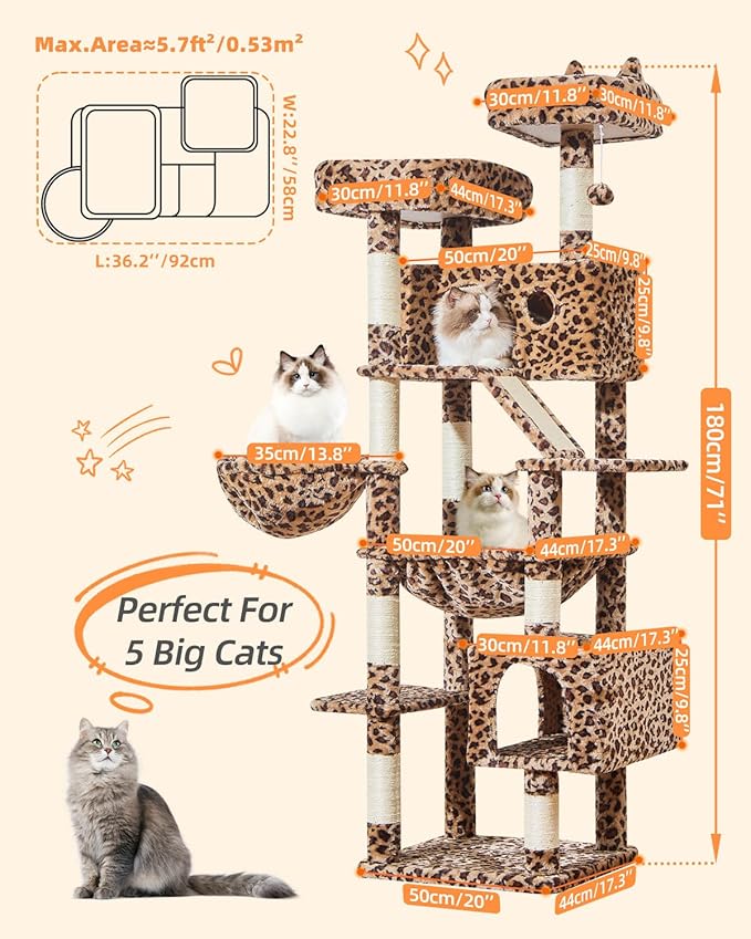 Taoqimiao Cat Tree 71-Inch, Cat Tower - Image 2