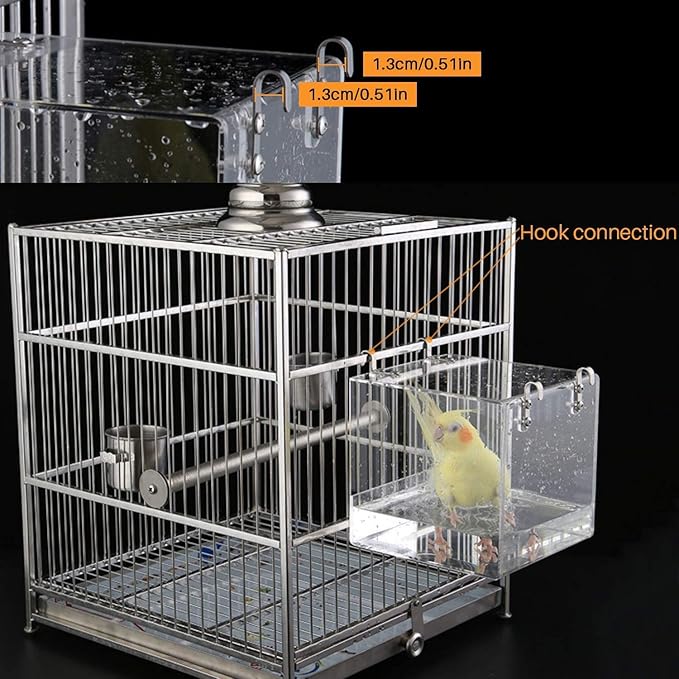 GURECOD Hanging Bird Bath Cube Bird Bathtub Bath Shower Box Bowl Cage Accessory - Image 4