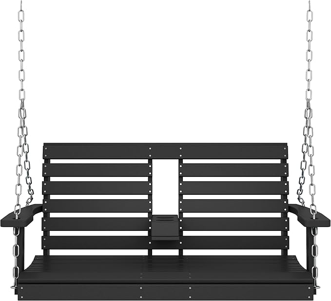 KINGYES Outdoor Hanging Porch Swing, 2 Seat Patio Swing Recliner - Image 9