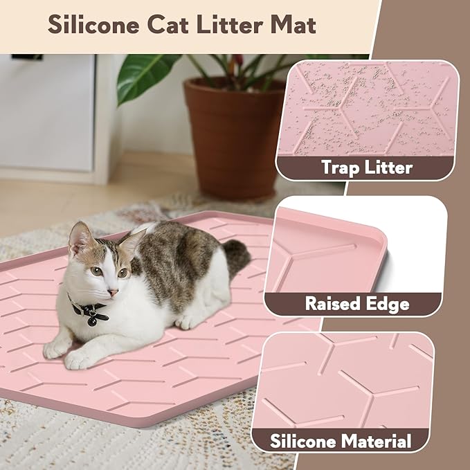 Garoopion Silicone Cat Litter Trapping Mat, Large Waterproof 34" X 22" Cat - Image 3