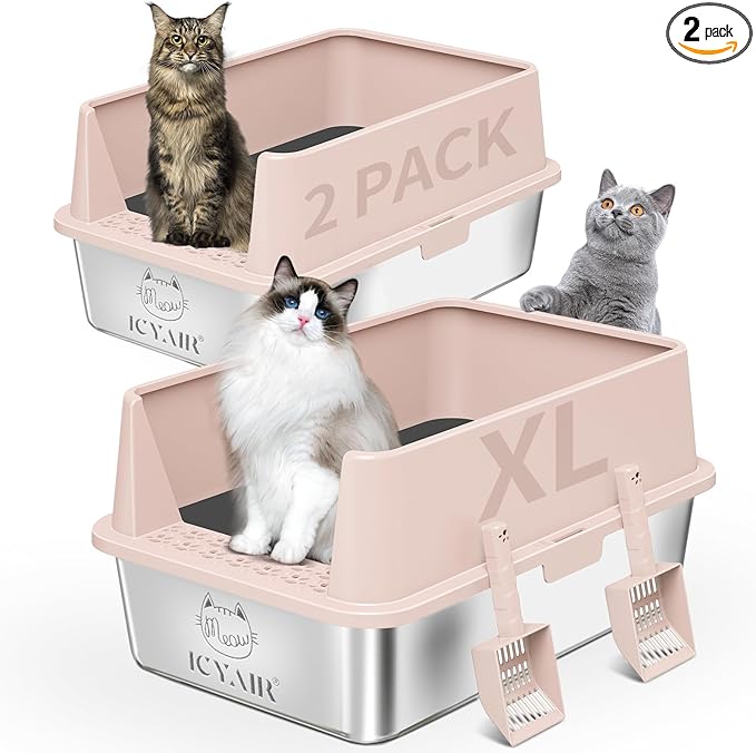 2PACK Stainless Steel Cat Litter Box by ICYAIR