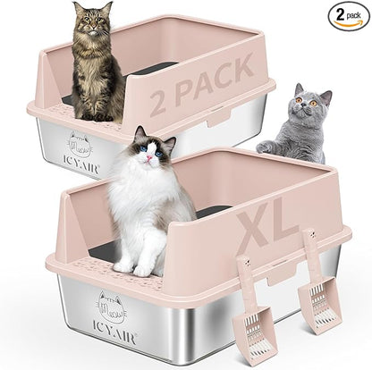 2PACK Stainless Steel Cat Litter Box by ICYAIR