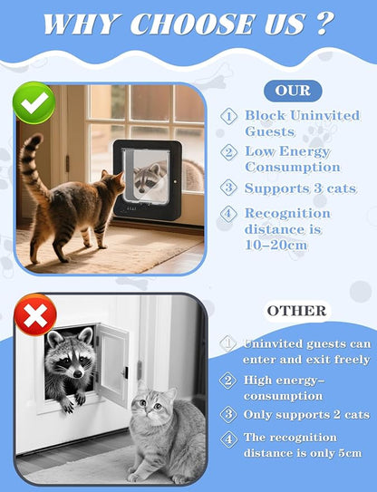 Smart Cat Door with 3 Collar Sensor Key, RFID Cat Door Collar Activated with - Image 3