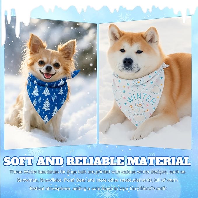 Preboun 50 Pcs Winter Dog Bandanas Bulk Blue Snowflakes Snowmen Bandanas - Image 6