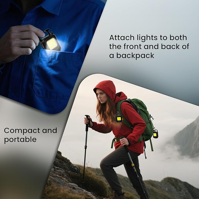 MAKDAK 2PC Cob Keychain Work Light EDC Rechargeable Foldable Keychain Flashlight - Image 2