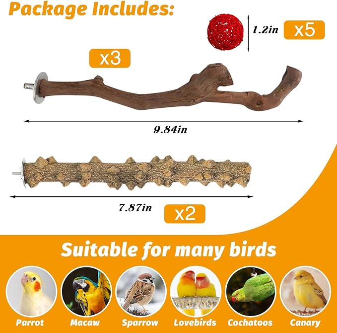 kathson 5pcs Natural Parrot Perch - Image 2