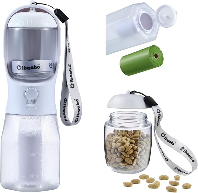 Cibaabo Dog Water Bottle with Food Container & Poop Bag Holder, Travel Water by Cibaabo