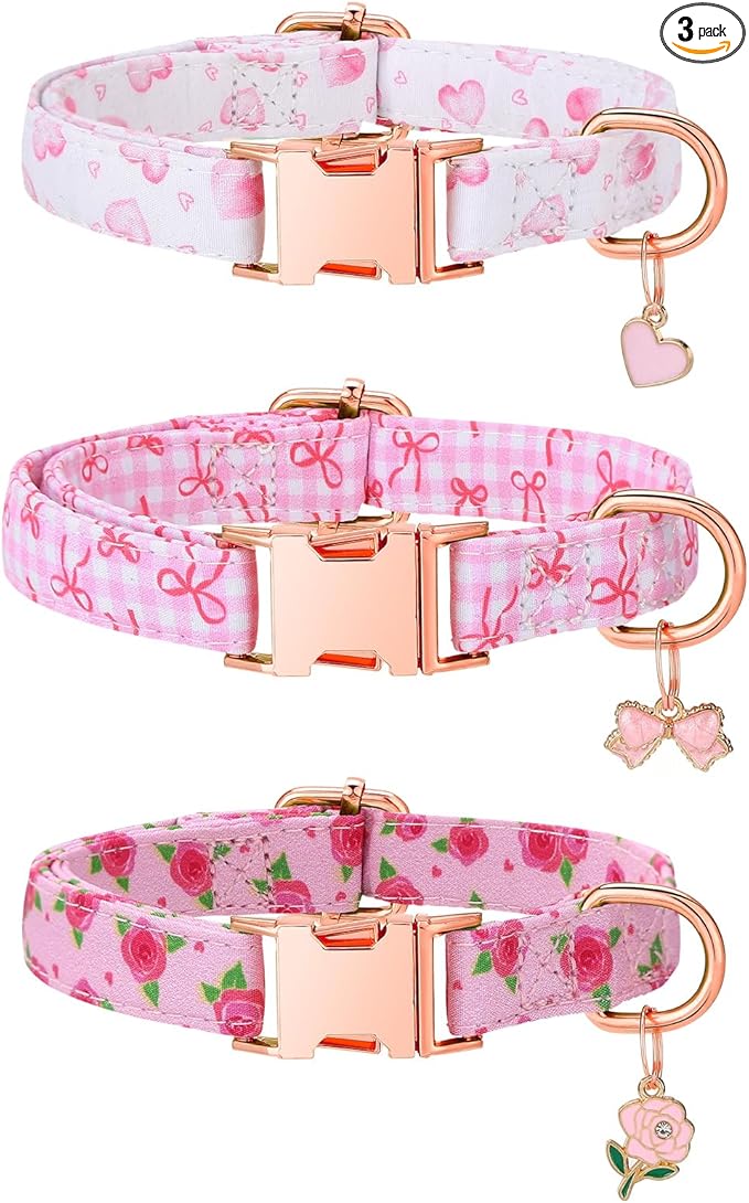 3 Pack Pink Dog Collars for Small Dogs Girl Dog Collar by Guiqulai