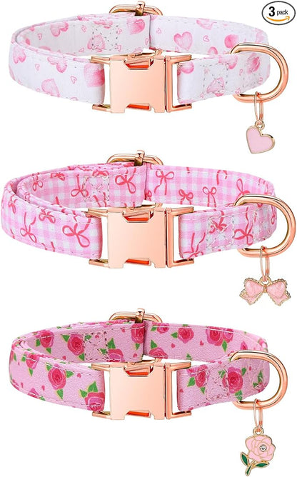 3 Pack Pink Dog Collars for Small Dogs Girl Dog Collar by Guiqulai