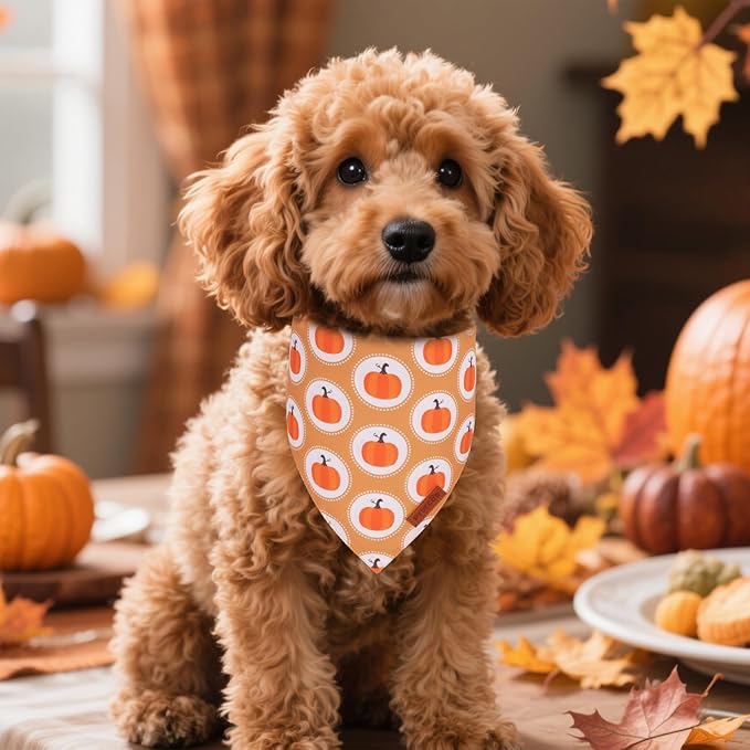 PTDECOR Thanksgiving Fall Dog Bandanas, Turkey Pumpkin Design Reversible - Image 2