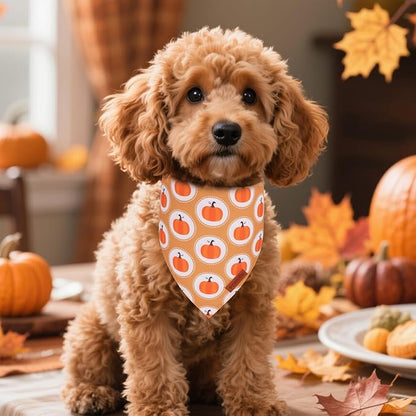 PTDECOR Thanksgiving Fall Dog Bandanas, Turkey Pumpkin Design Reversible - Image 2