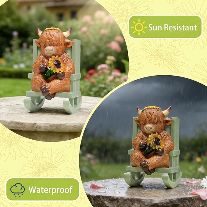 Sheaifun Solar Garden Statues Highland Cow Garden Decor Resin Highland Cow - Image 3