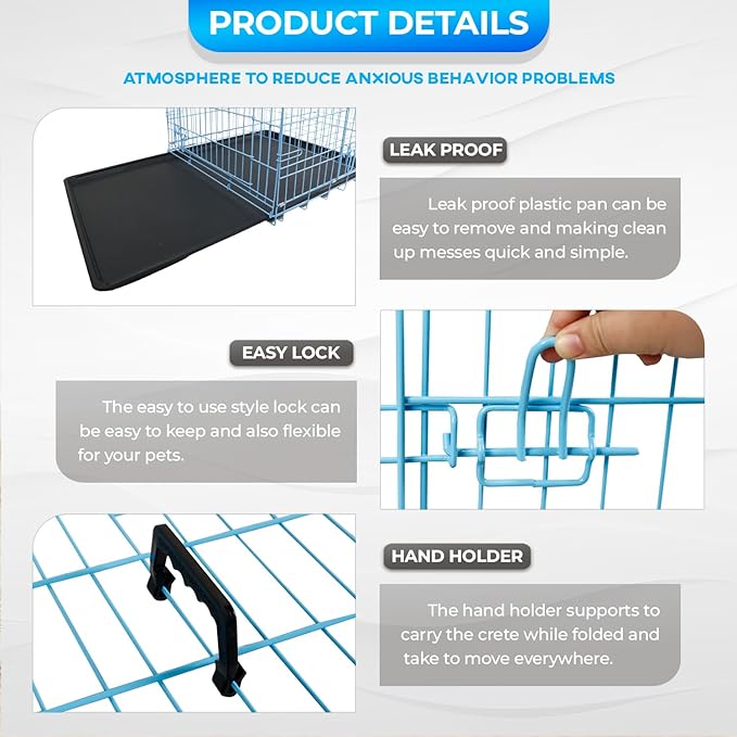 FDW Dog Crate for Large Dogs 42 Inch Folding Metal WirePet Cage Double Door - Image 6