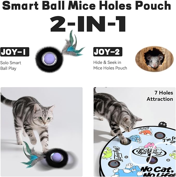 Interactive Cat Toy with Motion Activated Ball & 7 Holes Maze Mat, Hide and - Image 2