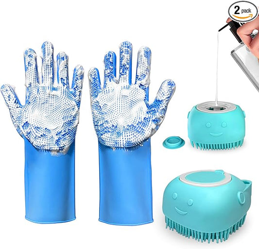 2PCS Dog Washing Gloves and Dog Shampoo Brush, Dog Bath Supplies Dog and Cat by IDQQUQQ
