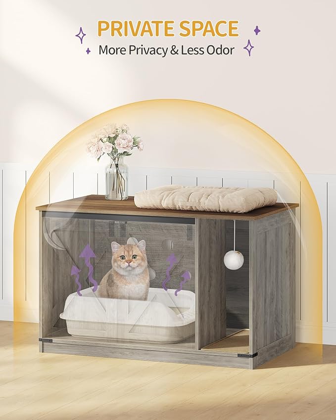 Hzuaneri Cat Litter Box Enclosure, Hidden Litter Box Cabinet Furniture - Image 5