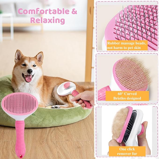 7 Pcs Cat Dog Brush Grooming Kits, Self-Cleaning Slicker Brush, Pet Nail - Image 2