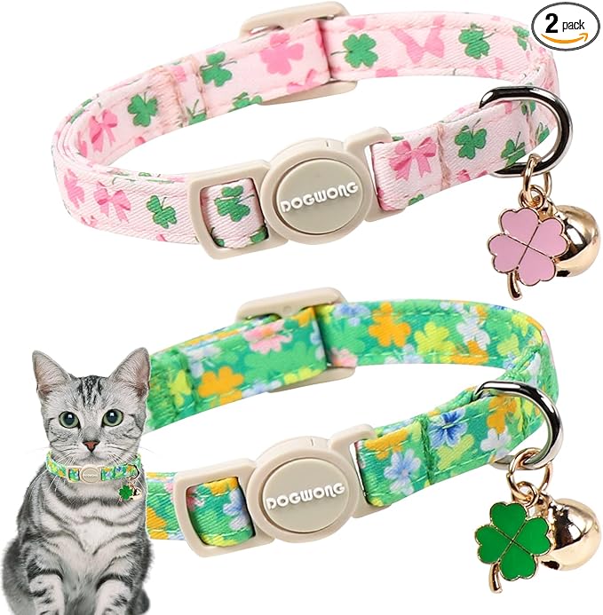 DOGWONG 2 Pack St Patricks Day Cat Collar Breakaway, Safety Adjustable Green by DOGWONG