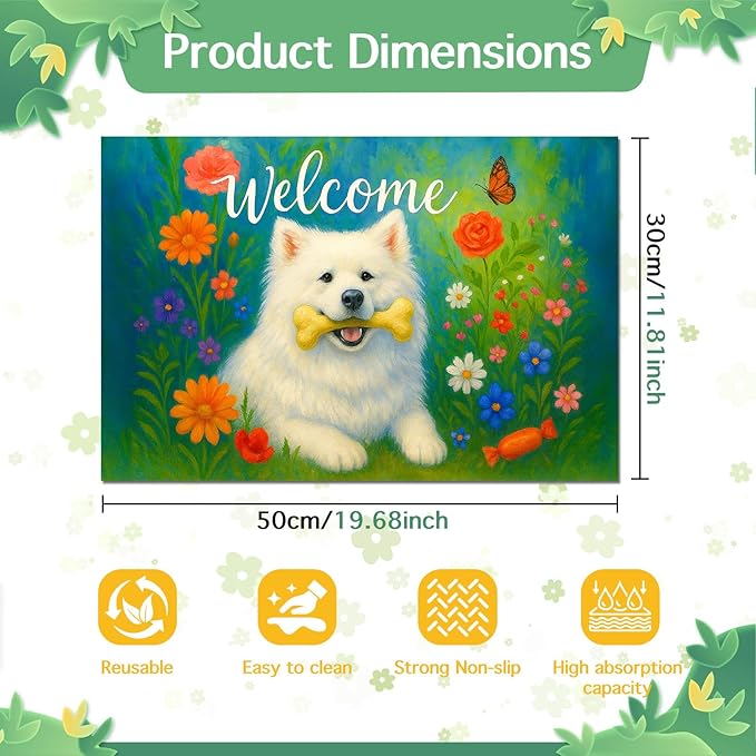 HOMETITUTE Cute Dog Feeding Mat Flower Garden Pattern 20" x 12", Non Slip Cat - Image 6