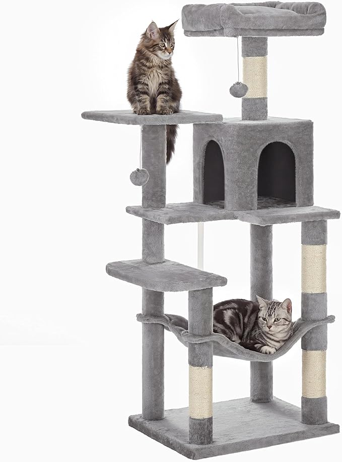 SONGMICS HOME Cat Tree for Indoor Cats, Hammock and Condo, Light Gray by SONGMICSHOME